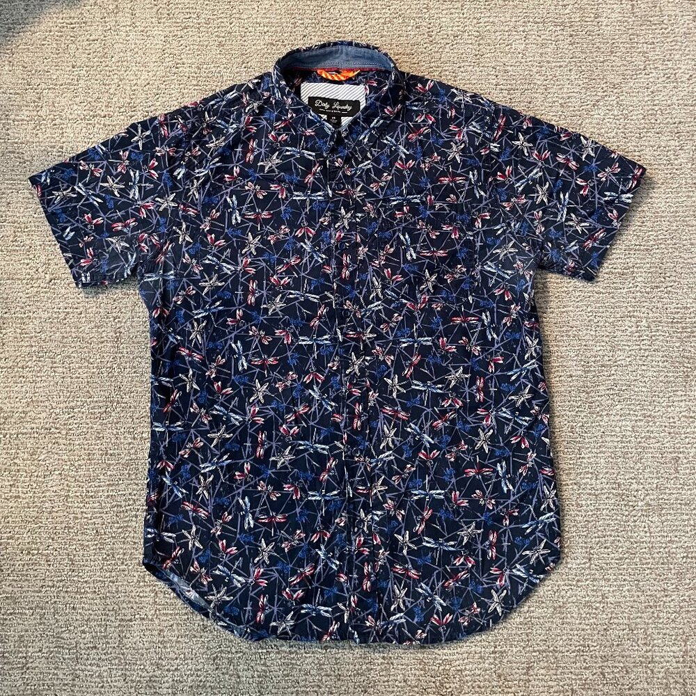 Dirty Laundry Short-Sleeve Shirt MEDIUM - Black Blue & Red Dragonflies